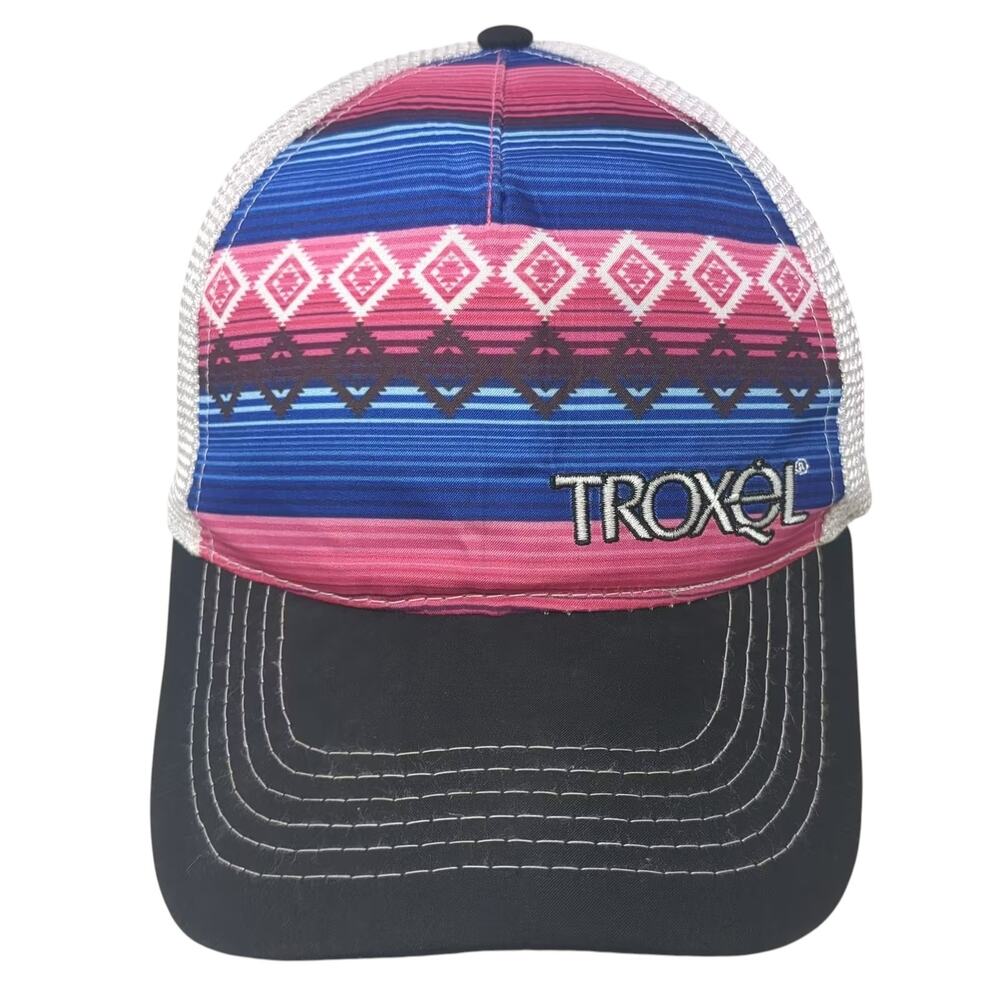 Troxel Trucker Hat Blue Pink One Size Snapback Mesh Back Southwestern Pattern